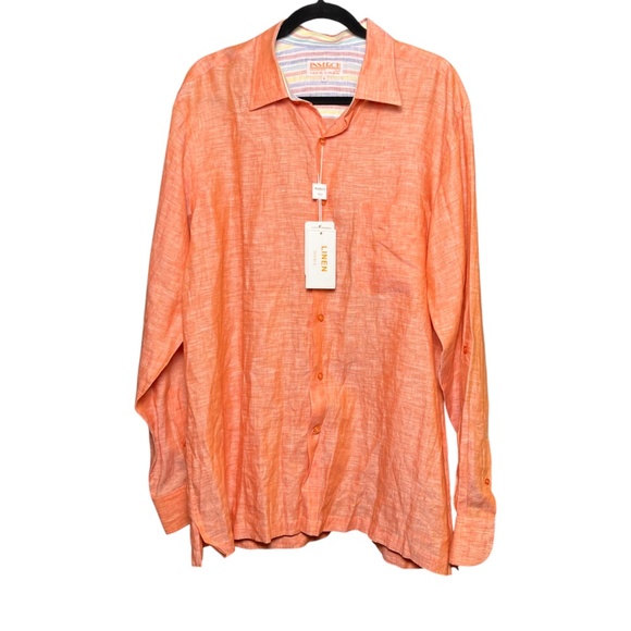 Inserch Men's Long Sleeve 100% Linen Button-Down Shirt Papaya Orange Size XL - Picture 1 of 12